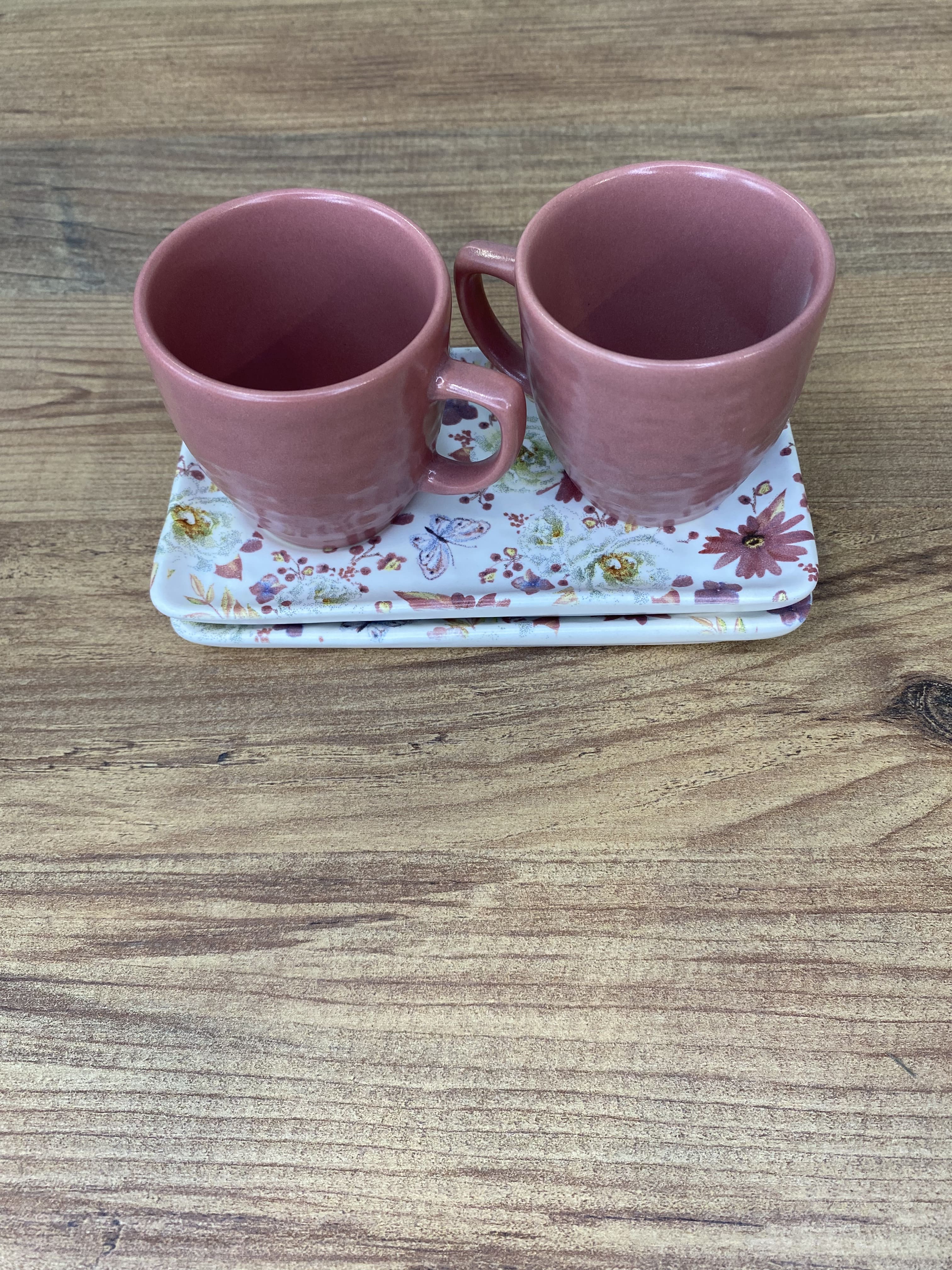 2 Kişilik Kahve Takımı - Pembe Kelebek