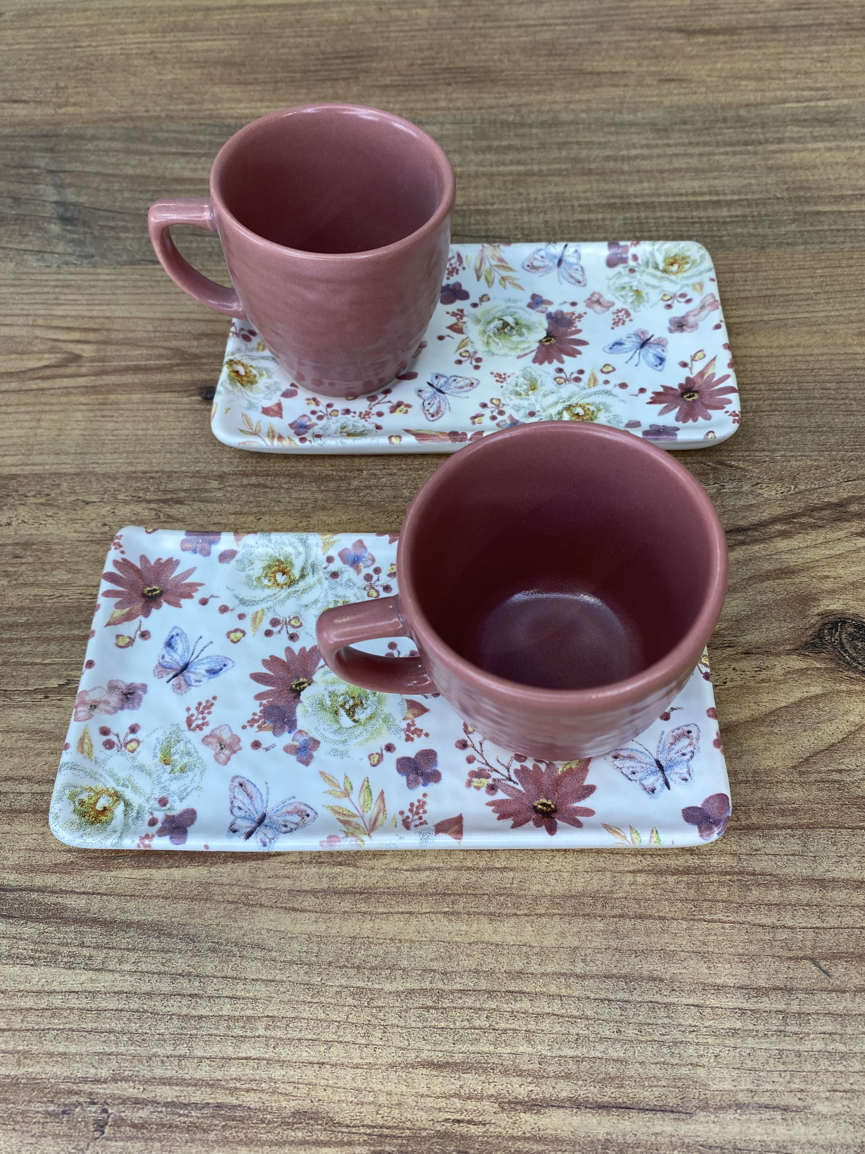 2 Kişilik Kahve Takımı - Pembe Kelebek