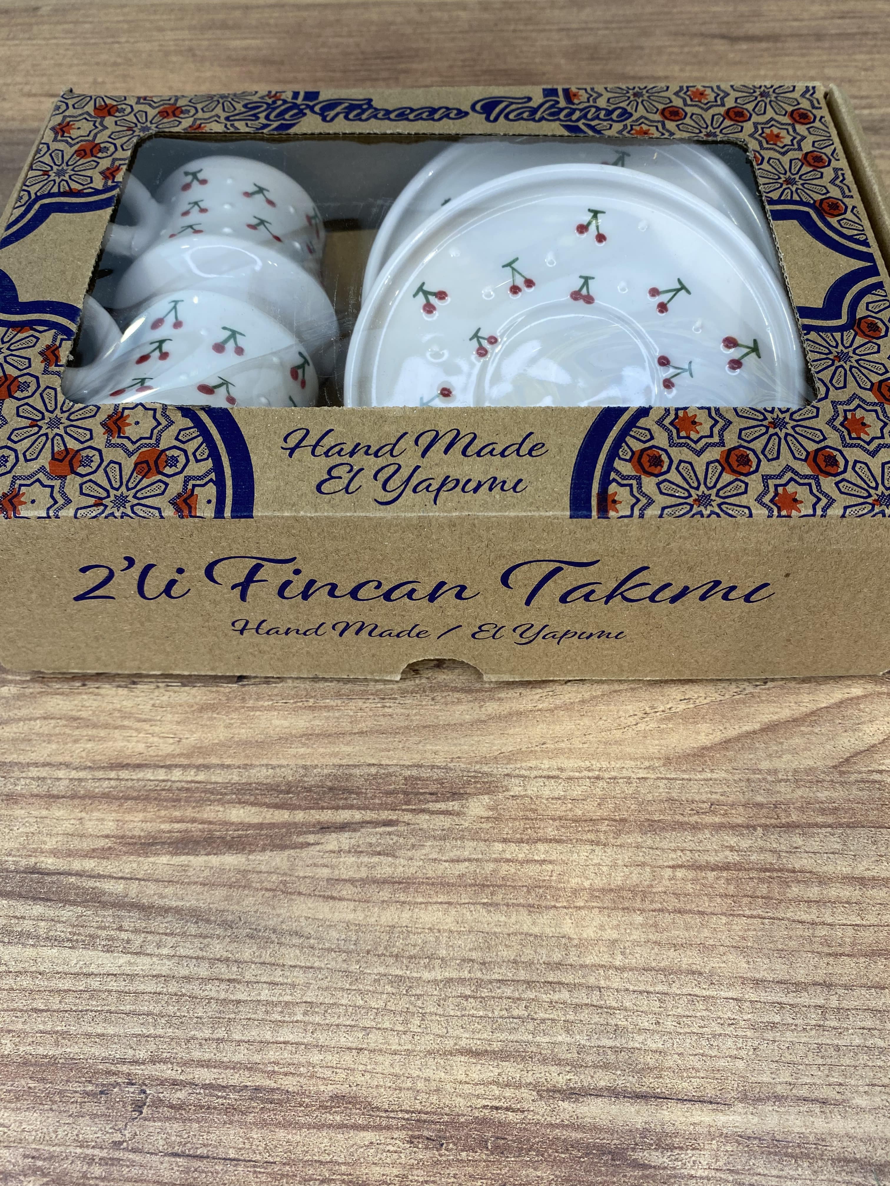 El Yapımı Seramik 2 Kişilik Kahve Takımı - Baby Kiraz