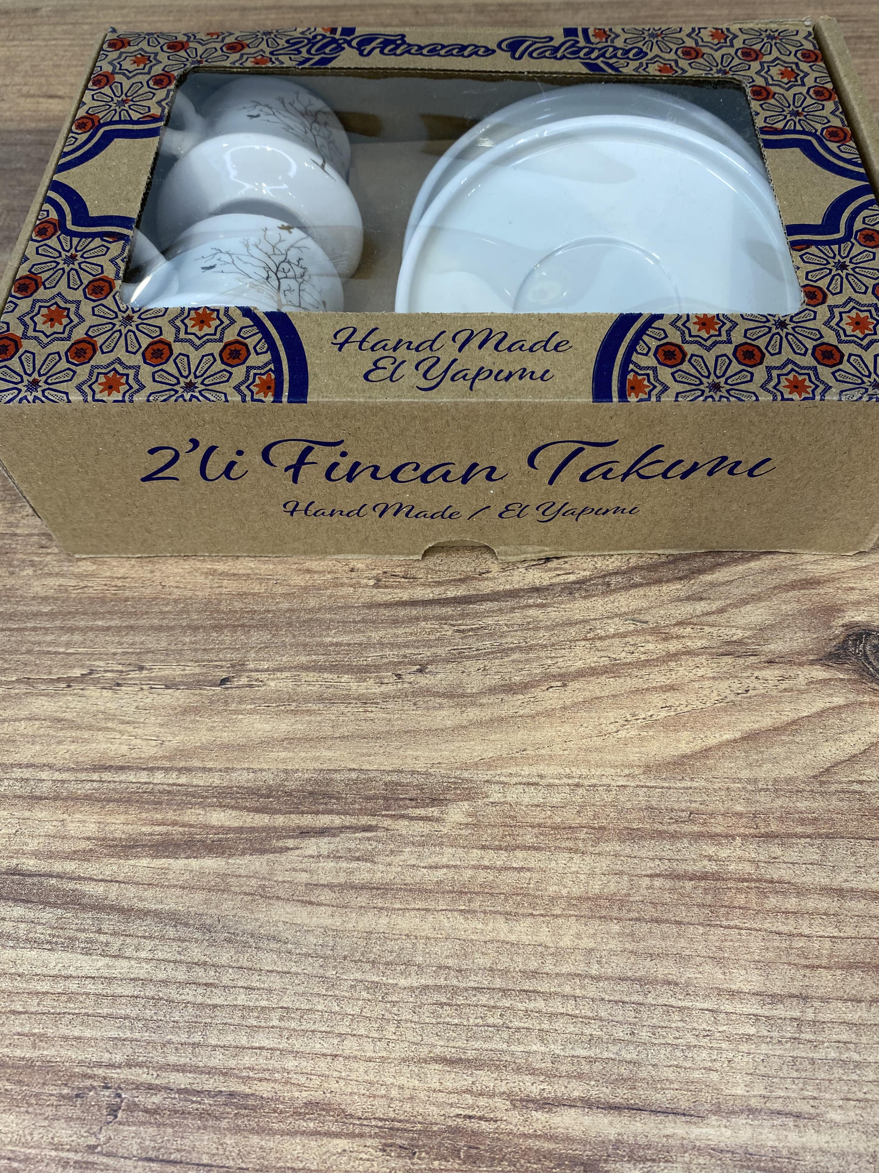 El Yapımı Seramik 2 Kişilik Kahve Takımı - Hayat Ağacı