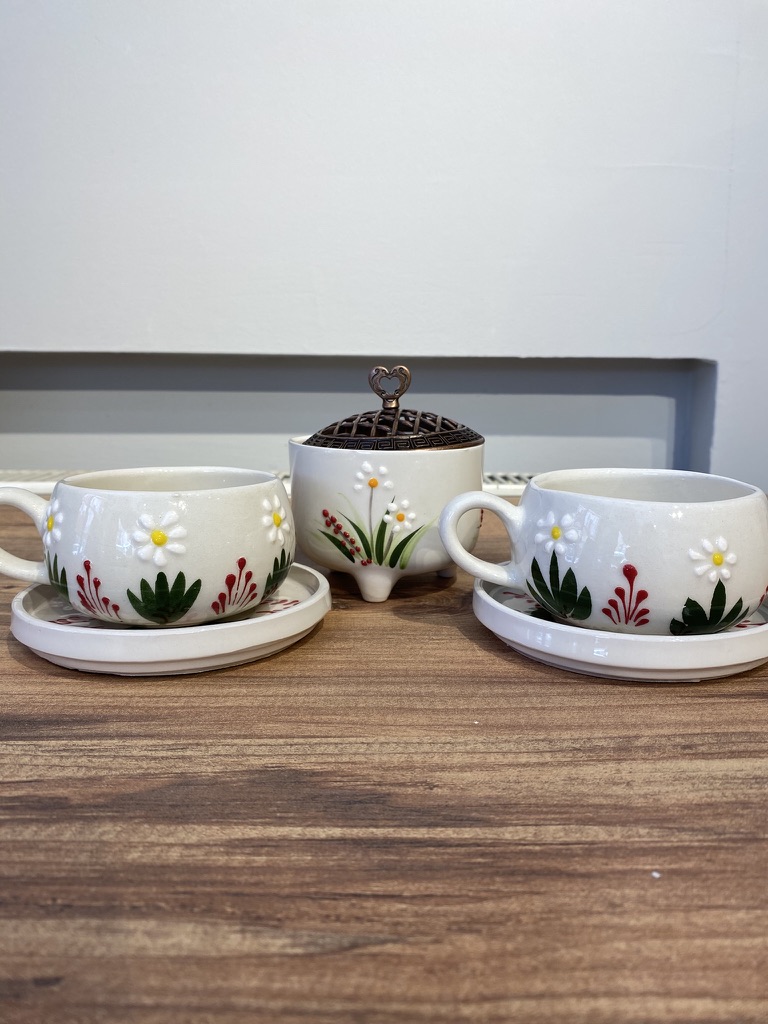 Çay - Kahve Seti - Kırmızı Papatya